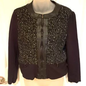 Liz Claiborne Career Petite PS Faux Leather Blazer Zip Up Lined Pockets BX1